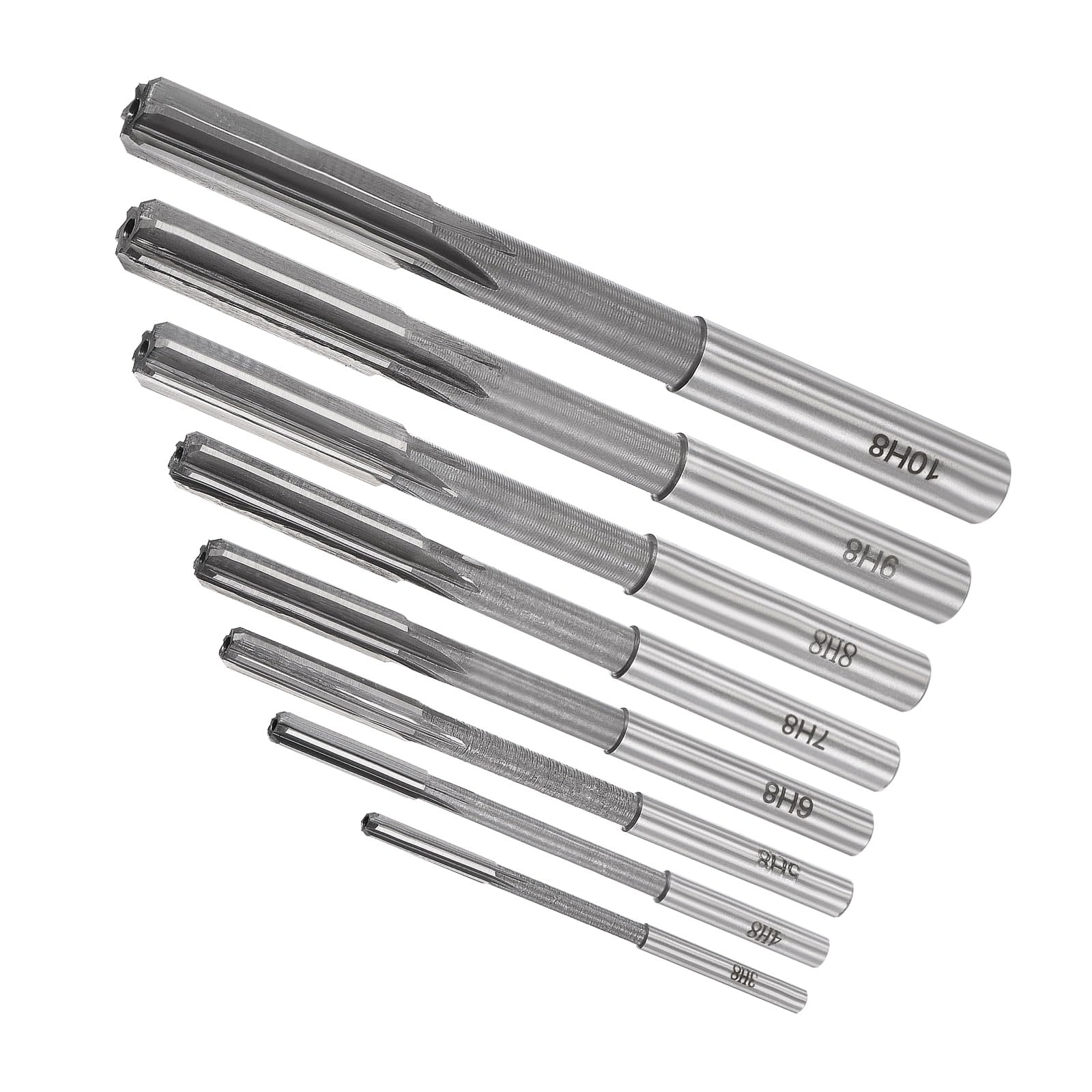 CoCud Chucking Reamer, H8 3mm-10mm Cutting Diameter, High Speed Steel Cutter Tool - (Applications: for Stainless Steel Aluminum Plastic), 8-Pieces