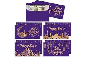 Kitticcino 24 Pcs Eid Mubarak Money Envelopes Eid Gifts Cards Holders for Ramadan Eid Al-Fitr Gifts Greeting Cards Eid Envelopes for Cash Eid Holiday Celebrations Decorations Party Supplies