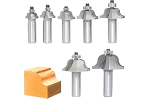 Akylin 7Pcs Roman Ogee Router Bit Set,1/2" Shank,Decorative Edge Bits Double Radius 3/32", 1/8",5/32",3/16",7/32", 1/4" and,5/16" Edging Cutter for Wood Profiling,Routing,Molding