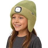 ATNKE Kids LED Lighted Lined Fleece Beanie Cap with Earflap, USB Rechargeable 4 LED Run Headlamp Hat for Boys and Girls