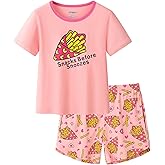UNICABBIT21 Pajamas for Girls Summer Short Sleeve and Dot Short Pants PJS Set Big Kids Loungewear Size 6-16