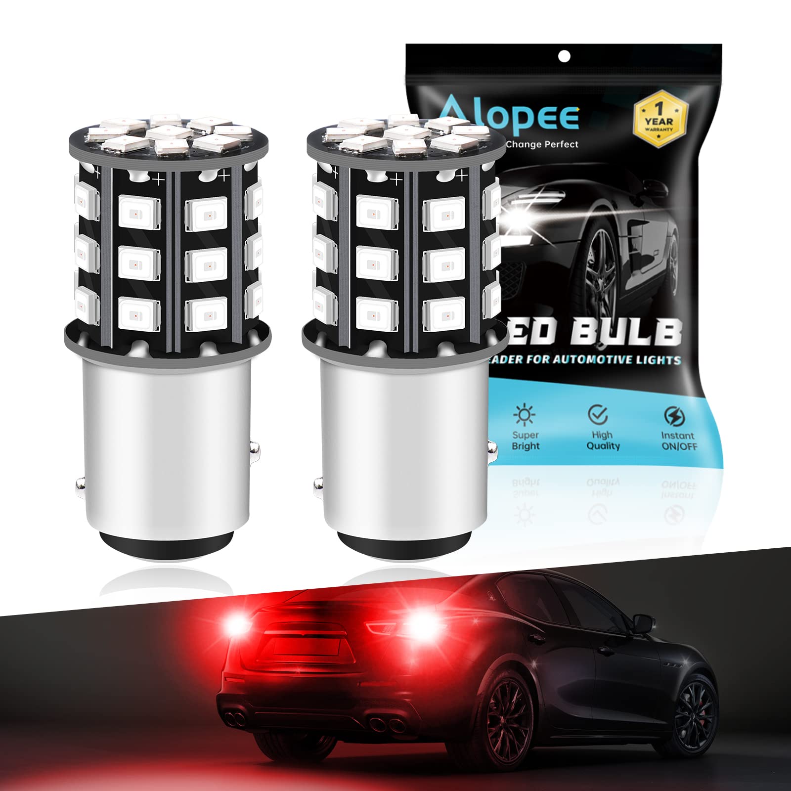 Alopee P21/5W 1157 BAY15D Led Brake Stop & Tail Light Car Bulbs - 12V-24V Extremely Bright Red 2835 33 SMD Replacement for 1016 1034 7528 2057 2357 for Rear Stop Light Tail Position Bulbs (2-Pack)