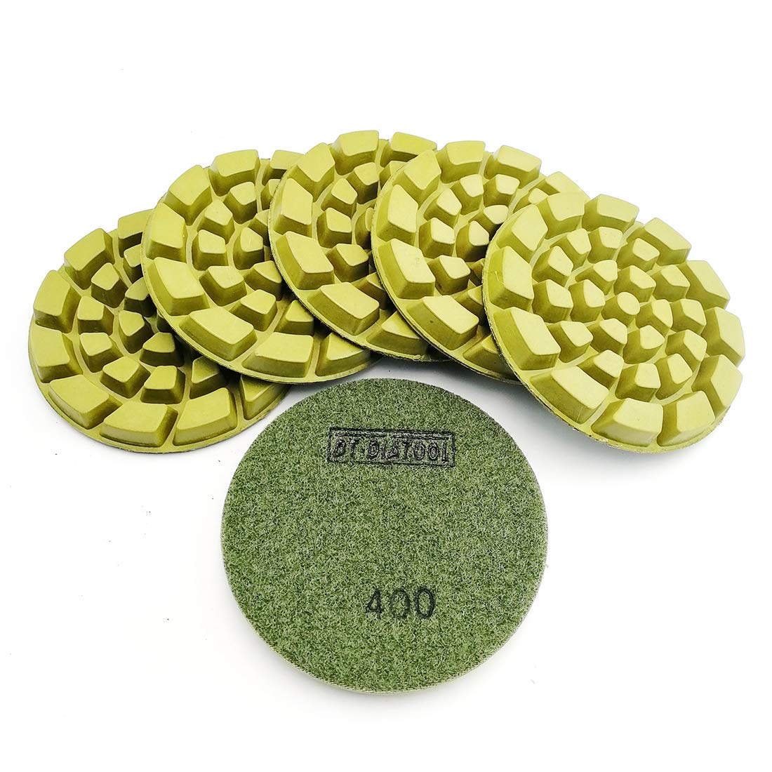 DT-DIATOOL Diamond Concrete Polishing Pads 4 Inch/100mm 6 Pieces #400 for Dry or Wet Polishing Concrete Cement Terrazzo Floor