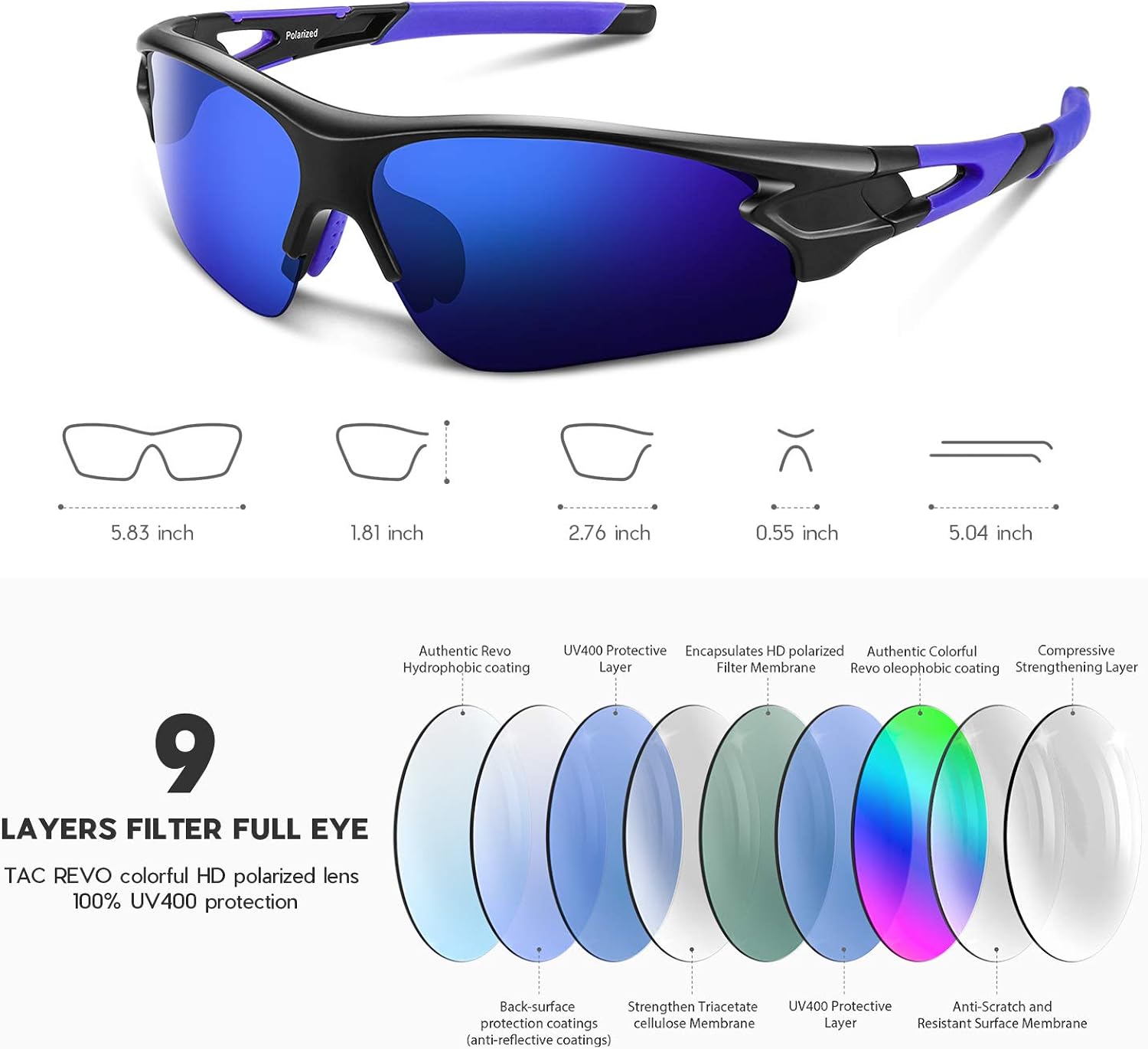 BEACOOL Polarized Sunglasses for Men Women & Youth, Matte Blue - Image 4