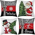 Mimkus Snowman Pillow Covers 18x18 Inch Set of 4 Wreath Santa Claus Pillow Case Winter Holiday Decor Throw Cushion Case for Home Decor Red