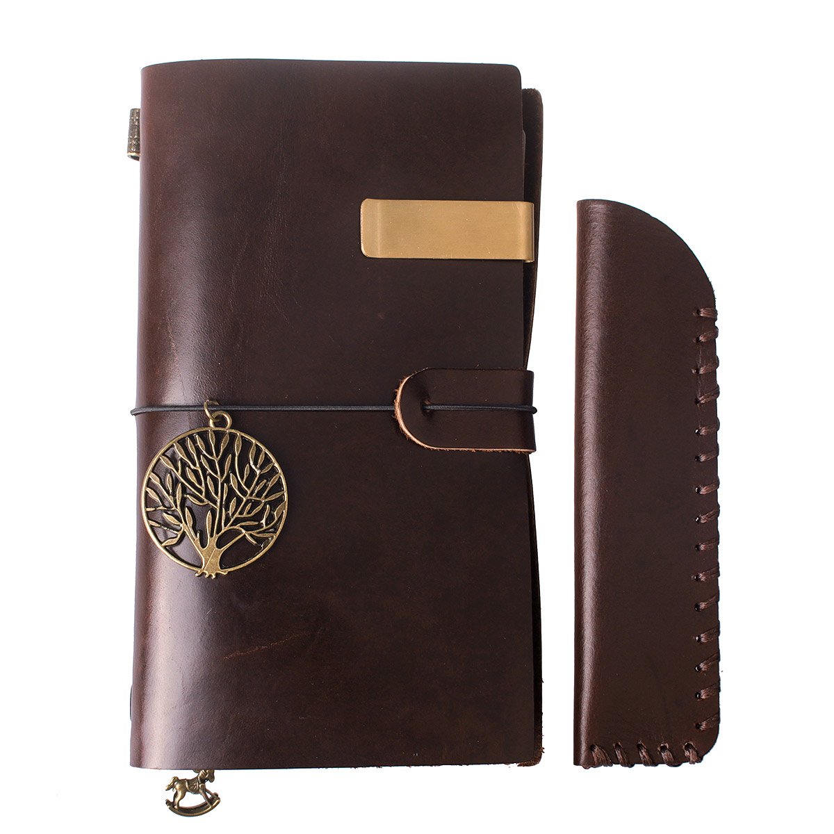 AYOUYA Leather Journal Writing Notebook Made of Classic Genuine Leather, Writing Journal Diary, Leather Bound Journal 7 x 4 x 0.7 Inches with Mini Pencil Case 6 x 1.5 Inches, Brown