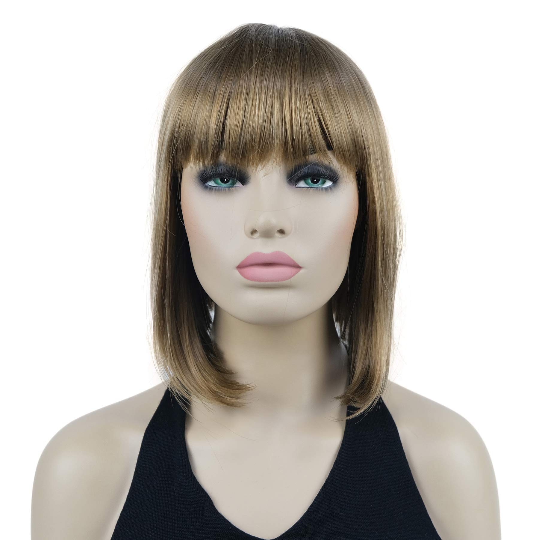 Lydell 10" Short Straight Bob Hair Wigs with Bangs Synthetic Hair Cute Wigs (Golden Reddish Brown)