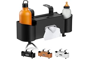 AMINOR 3-in-1 Car Organizers and Storage Box, Multifunctional Car Seat Back Storage Box with Tissue Holder, 2 Cup Holders & Purse Hooks, Back Seat Car Organizer for Kids and Travel (Black)