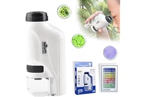Eptchn Mini Microscope for Kids，2025 New Pocket Microscope with Led Lights，Miniscope Portable Microscope with 12 Slides Specimens，Microscope for Kid (White)