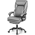 BestEra Office Chair, Big and Tall Executive Office Chair with Foot Rest Ergonomic Home Desk Chairs Reclining High Back Leather Chairs with Lumbar Support (Gray)