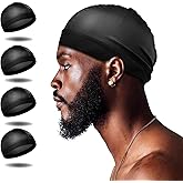 Selalu 4Pcs Wave Cap, Silk Stocking Wave Caps for 360 Waves, Silky Durag for Men, Stain Caps (2*Blue 2*Black)