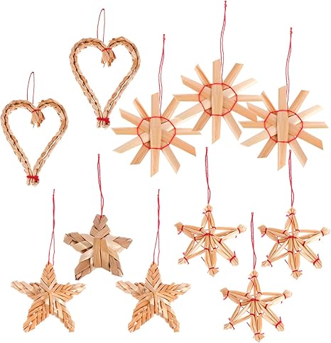 Amazon Heallily 11個のクリスマスストローオーナメントストローエンジェルリースハートスターストローオーナメント ボックスコレクションクリスマスツリーハンギングデコレーションホリデーパーティーグッディバッグフィラー ストロー オンライン通販