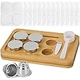 Reusable Capsules for Espresso OriginalLine, 6pcs Espresso Refillable Pods Stainless Steel Coffee Pods Compatible for Nespresso Originaline Machine(6 Pods+100pcs Lids+ Bamboo Storage Tray)