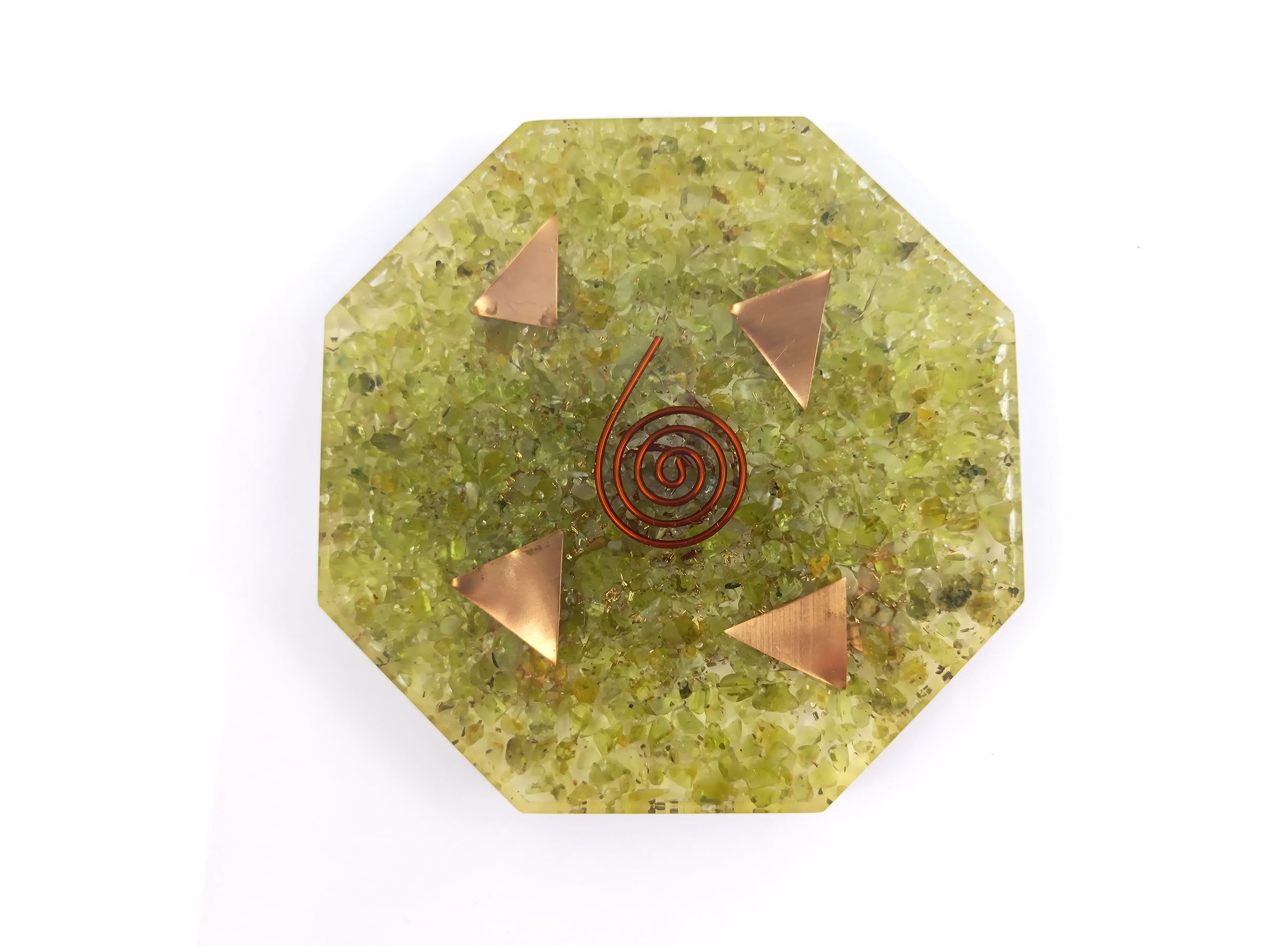Prajet Energized Orgonite Healing Crystals Hexagonal Vastu Plate Energy Generator Crystal Gemstones Unique Approx. Size 4.5 inch * 1.5 cm Thickness (Peridot Orgone Plate)