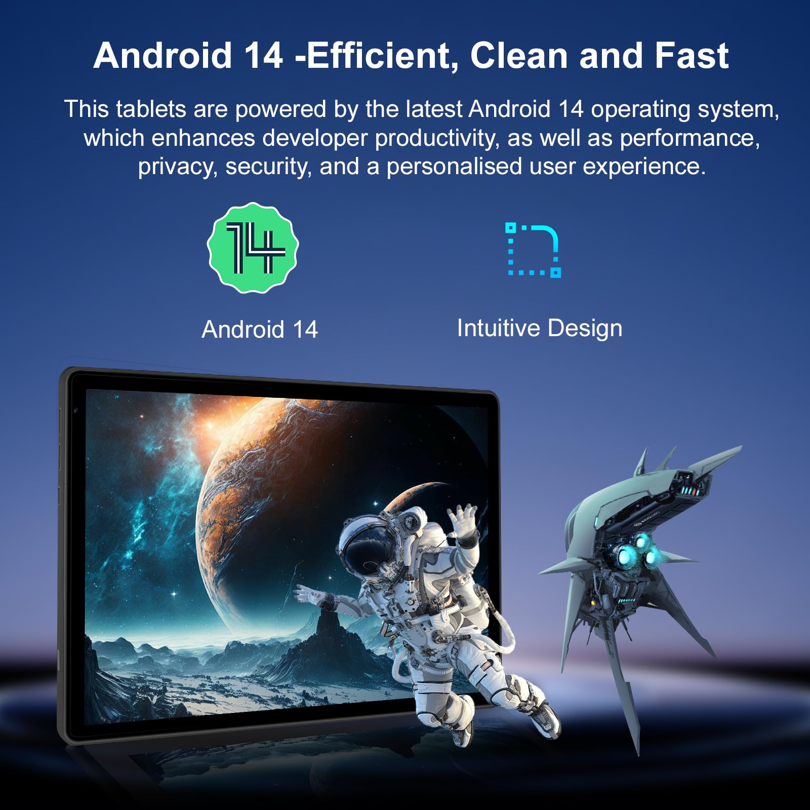 Whitedeer 10 inch Tablet Android 14, 14GB+128GB/2TB Expanded, Octa-Core Tablets, 800 * 1280 HD?WiFi 6?BT 5.0?5000mAh?5MP+8MP, Widevine L1, Tab with Keyboard?Mouse?Stylus?Tablet Case? Headphone(Black)