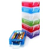 Storage Box, School Supplies Super StackerCrayon Box, Clear Storage Organizer - Stackable Boxes - 1.6 inch x 3.5 inch x 4.8 inch - Assorted Colors (May Vary) - 6 Pack
