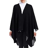 Zando Women's Warm Shawl Wrap Open Front Poncho Cape Color Block Shawls Winter Cardigan Wrap Printed Ponchos for Women 2
