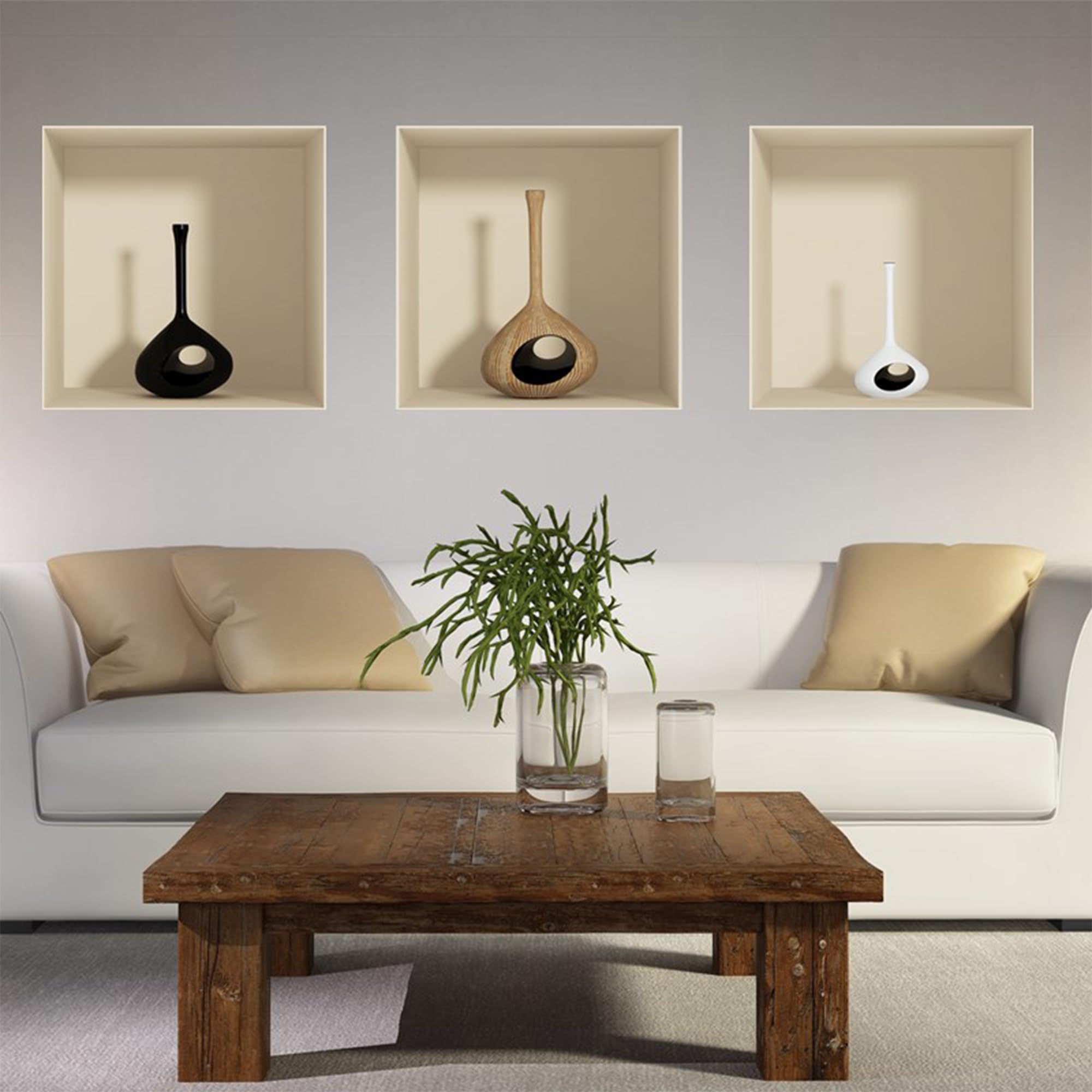 Sticker 3D effect |Wall decal Round Vases – Wall paper decoration optical illusion room and living room - 30 x 90 cm