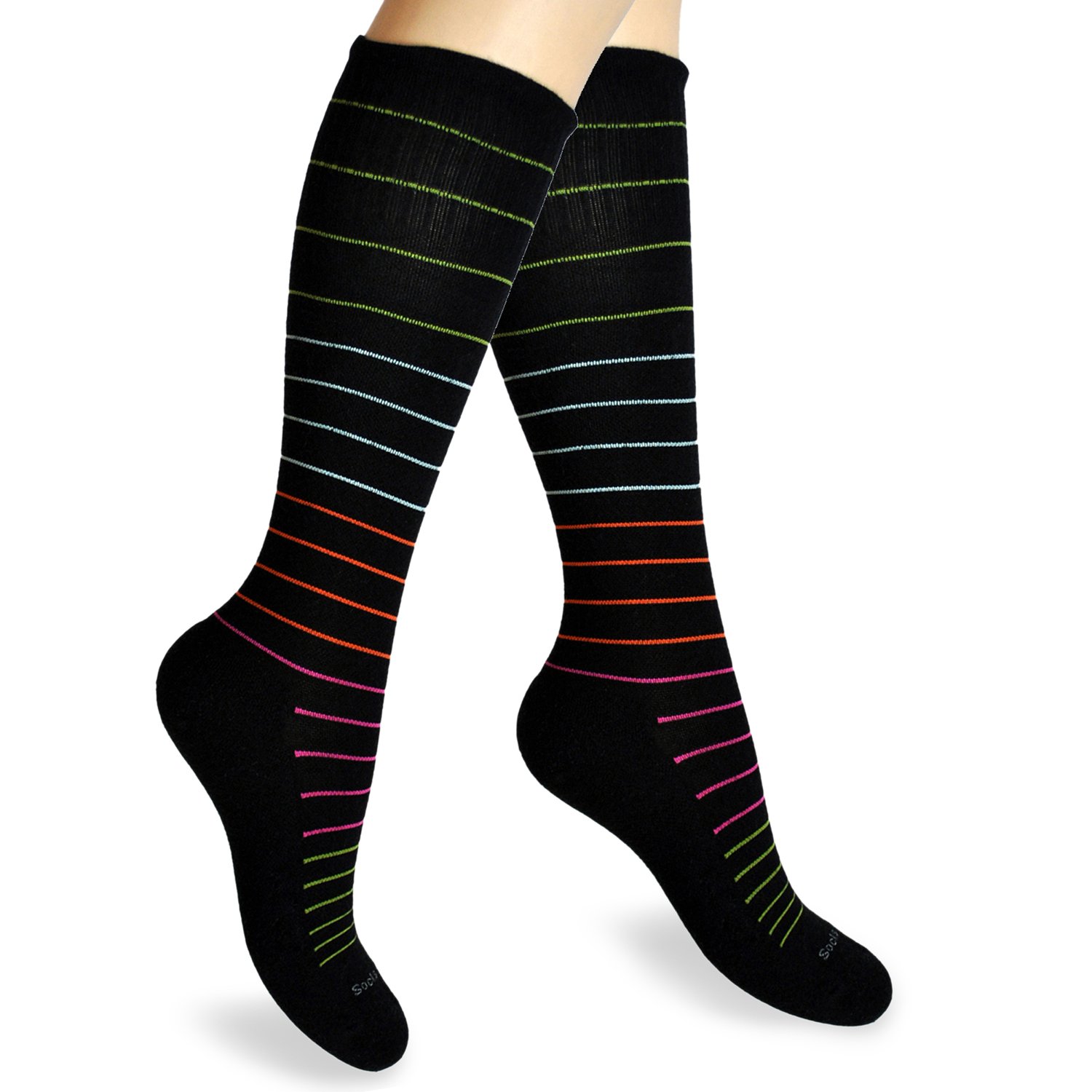 SocksLane Cotton Compression Socks 15-20 mmHg Class 1 Support Knee-High (Black stripes, Medium-Large)