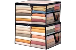 NXANZ 2Pack Clear Clothes Storage Bags 60L Plastic Foldable Blanket Storage bins Bags with Zipper