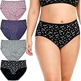 Feihtl Women's Underwear Cotton Briefs Plus Size XL-5XL Ladies Panties Mid Waist Bow Print Undies for Woman 4 Pack