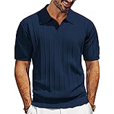 PJ PAUL JONES Mens Polo Shirts V-Neck Knit Polo Textured Summer Shirts