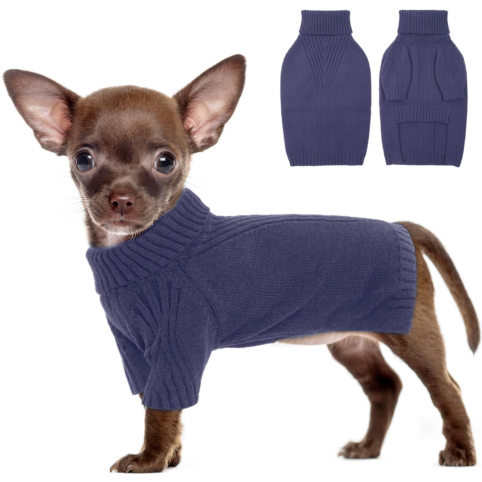 IECOii Small Dog Christmas Jumper, Turtleneck Cold Weather Puppy Clothes, Cute Knitwear Cozy Winter Sweater for Pug Dachshund Girl Boy — image 1