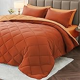 MUXHOMO 5 Pieces Twin Comforter Set, Reversible Bed in a Bag Twin Size, All Season Bedding Set with Comforter, Flat Sheet, Fitted Sheet, Pillowcases & Shams, Burnt Orange & Camel
