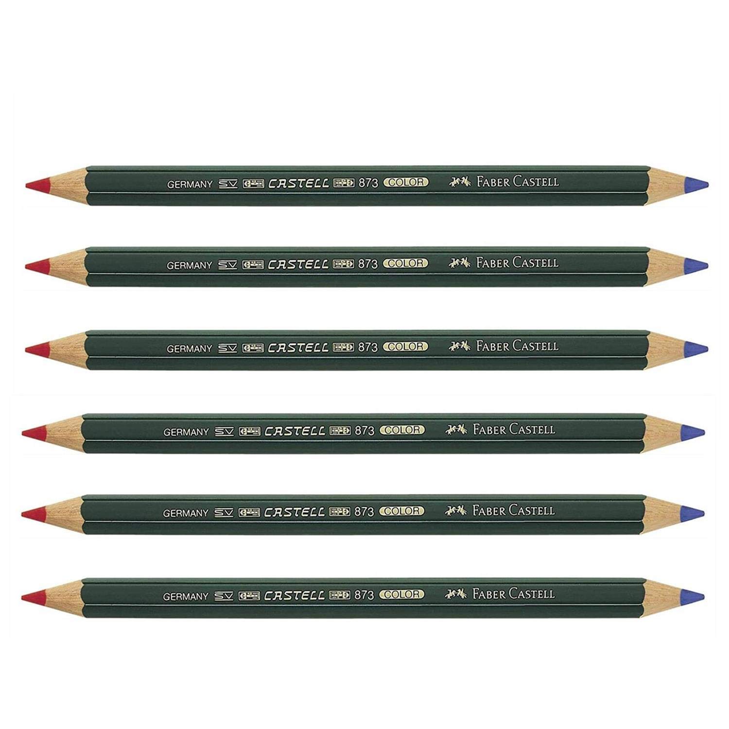 Faber-Castell 6 Bi-coloured Pencils Castell Color 873, Rouge-Bleu