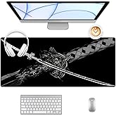 Katana Sword Desk Pad, Stitched Edges Mouse Pad, Large Office Desk Mat, Non-Slip Gaming Mouse Pad, Laptop Desk Pad, Desk Writing Pad for Office and Home