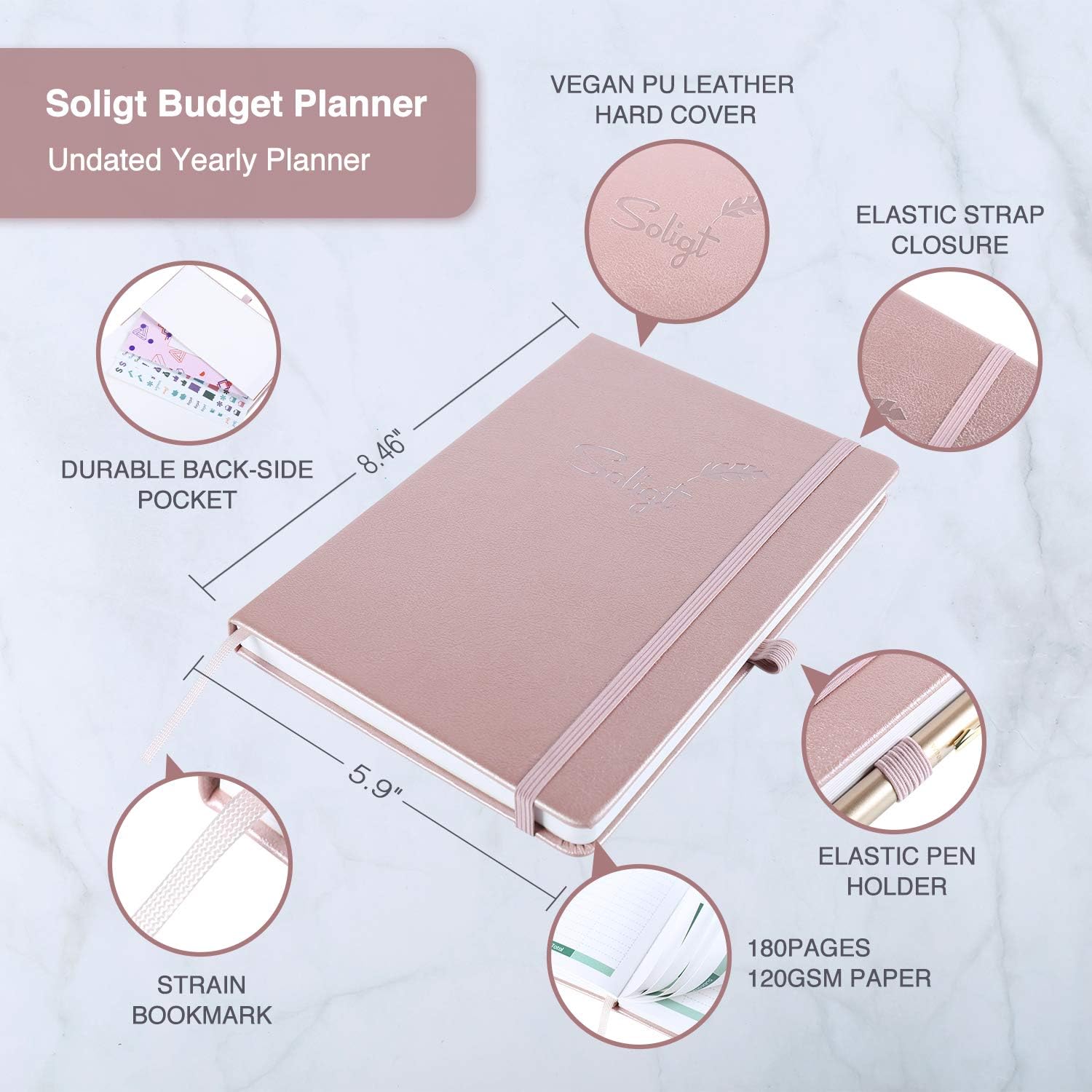 Luxury Budget Planner Book (Undated) with Cash Envelopes & Stickers - Monthly Financial Planner for Debt, Expense, Income, Saving and Bill Tracker - Rose Gold, A5 Size : Office Products