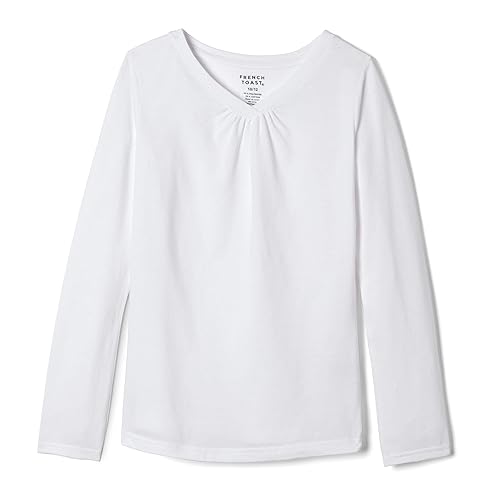 French Toast Girls' Toddler Long Sleeve V-Neck Tee, White, 3T