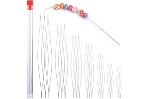 ZXIIXZ 21 Pcs Beading Needles, 7 Sizes Big Eye Beading Needles, Stainless Steel Opening Needles with Bottle for Necklaces Fri