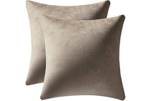 DEZENE Decorative Pillow Covers 20x20 Taupe: 2 Pack Cozy Soft Velvet Square Throw Pillow Cases for Farmhouse Home Decor