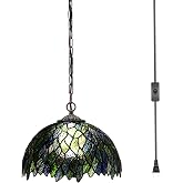 MQYXH Stained Glass Style Plug in Hanging Lamp Multicolor Leaf 180 Inch | Antique Lamp,Pendant Light,Vintage Swag Lamp,Decorative Light,12X12X180 Inch,Dining Room,Living Room,Office, Bedroom or Porch