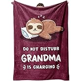 Funny Valentines Day Gifts for Grandma, Grandmas Birthday Gift from Grandkids, Grandma is Charging Sloth Blanket, Grandmas Gifts for Mothers Day Christmas, Soft Sloth Blanket for Grandmother 60" x 50"