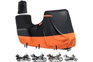 DOCEPERT Waterproof Motorcycle Cover with Side+Top Box,600D Heavy Duty Outdoor Motorcycle Cover for Touring Models Ultra Limited,Road Glide Limited,Glold Wing,Roadmaster (118" x 44" x 56" Black-Orange)