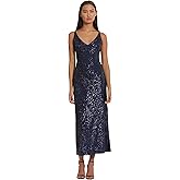 Donna Morgan Women's Dresses Sequin V-Neck Spaghetti Strap Midi Dress with High Slit