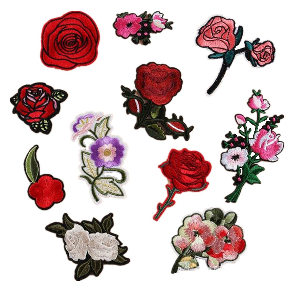 Ximkee (Pack of 11)Assorted Rose Flowers Collection Embroidered Sew Iron on Patches Appliques