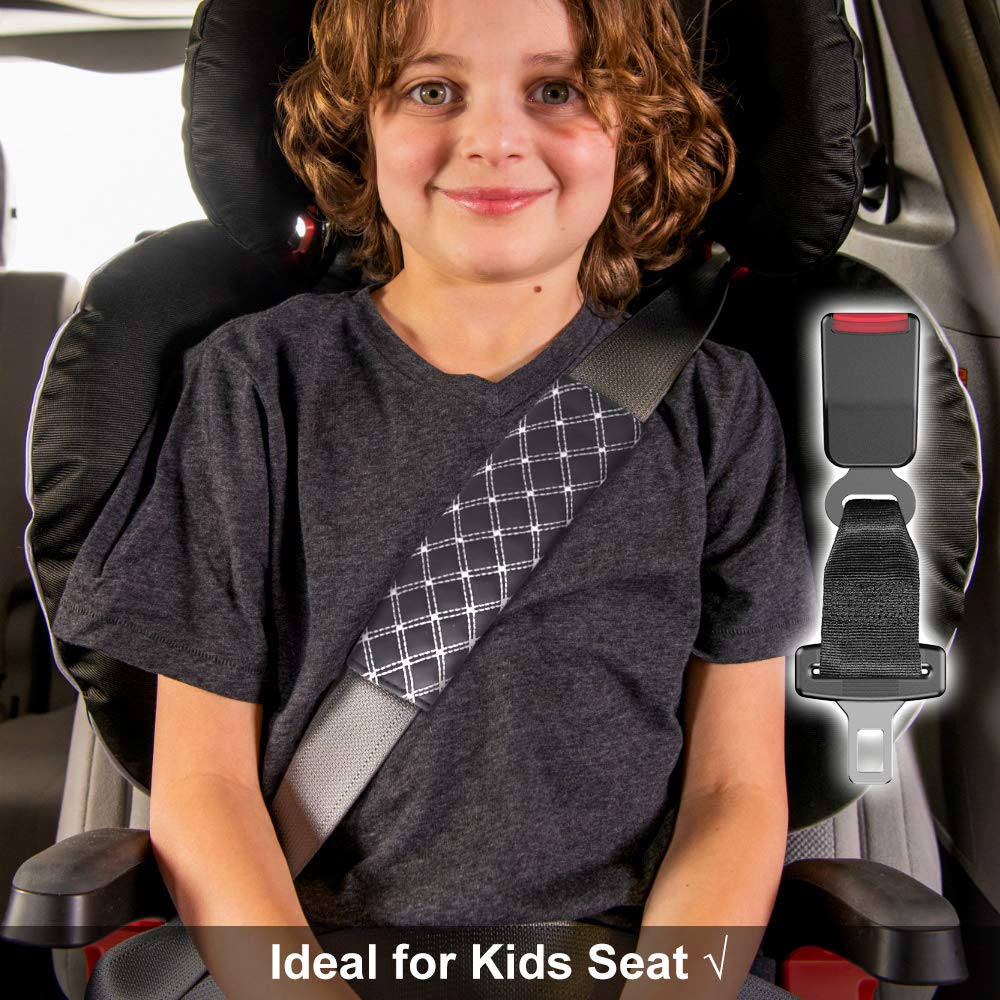 Seat belt Extenders & Pads Kit for Cars - 7/8\'\' Seatbelts Extension Adjuster for Adults and Kids, E4 Safety Certified