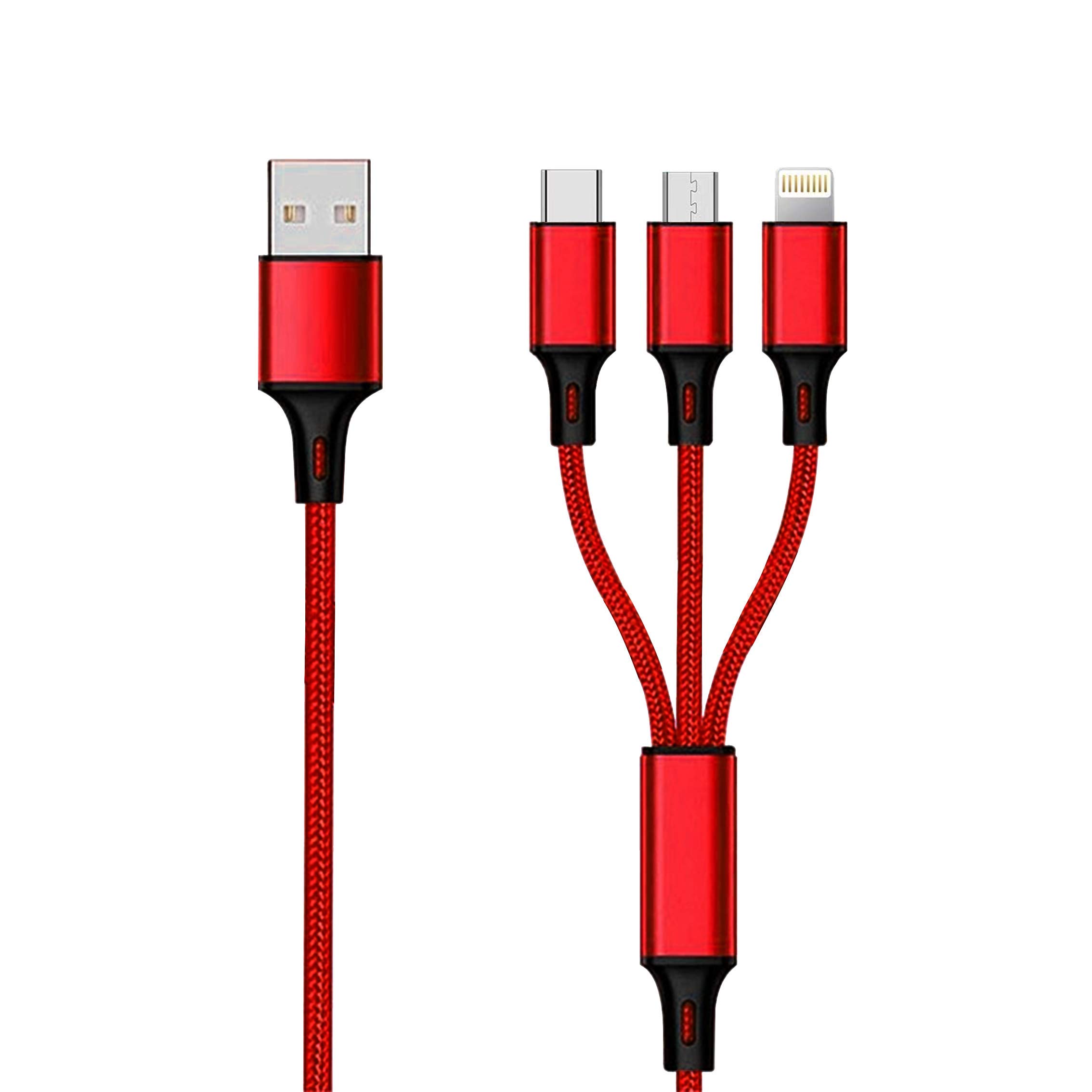2GO In 1 USB Charging Cable – Red – 150 cm for Micro USB & Apple 8-Pin & USB Type-C