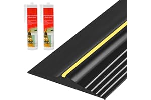 PAPILLON 20Ft Universal Garage Door Bottom Threshold Seal Strip with 20oz Glue Gel, Weatherproof Rubber DIY Weather Stripping Replacement - Black
