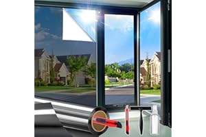 DWERSTY One Way Window Privacy Film See Out Not in, Window Tint for Home, Reflective Mirror Glass Windows Coverings Sun Heat UV Blocking, Silver,17.5 Inch x 78.74 Inch