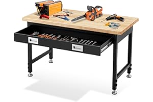 ANTIFIR Adjustable Heavy Duty 48” Workbench with Storage,Oak Wood Top Tool Bench with Drawers,2000 LBS Load Capacity Hardwood Worktable for Workshop, Garage, Office, Home, Commercial