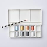 Winsor & Newton Cotman Metallic Watercolour Pocket Set 8 Half Pans + Brush view 2