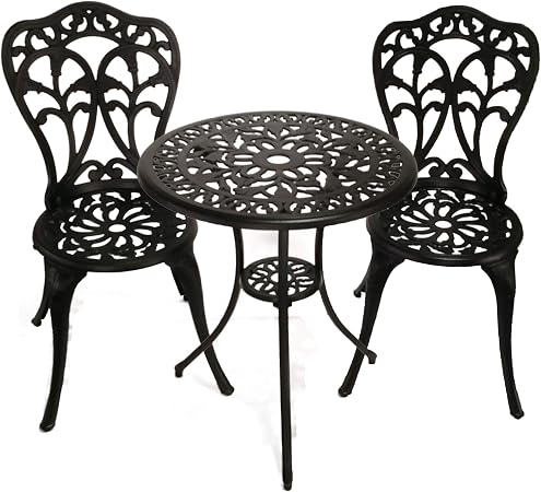 Amazon Com Innfinest 3 Piece Patio Bistro Dining Set Cast Aluminum Table And Chairs Outdoor Furniture Tulip Design With Umbrella Hole Ergonomic Rust Resistant For Porch Backyard Garden Balcony Black