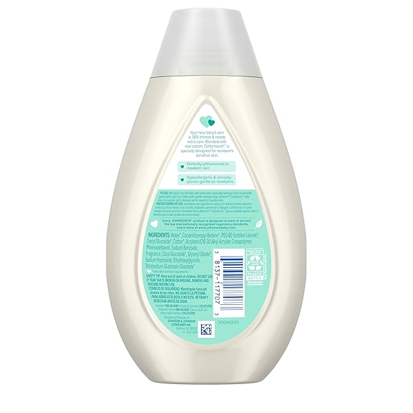 JOHNSON’S COTTONTOUCH NEWBORN BABY BODY WASH & SHAMPOO, GENTLE & TEAR-FREE, MADE WITH REAL COTTON, GENTLY WASHES AWAY DIRT & GERMS, SULFATE- & PARABEN-FREE FOR SENSITIVE SKIN, 13.6 FL. OZ