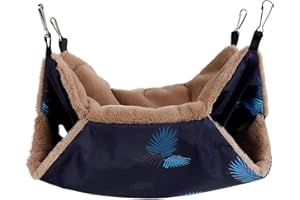 Petmolico Small Pet Hanging BunkBed Warm Hammock Bed Cage Accessories Bedding Hideout Playing Sleeping for Parrot Sugar Glider Squirrel Hamster Rat, Navy Blue - Small Size