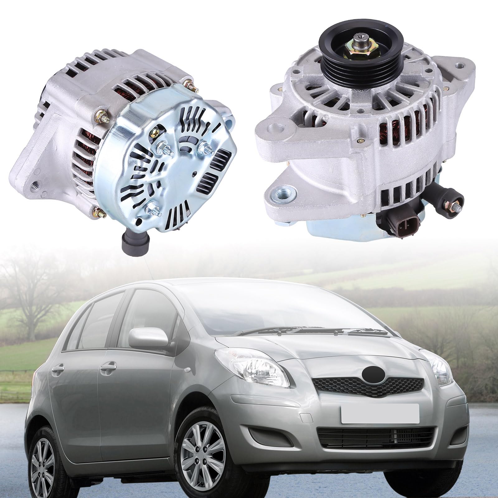 Photo 1 of Alternator fit for Toyota Yaris 2006 2007 2008 2009 2010 2011 2012 2013 2014 2015 L4 1.5L,Slakerbe Alternator 12V 80A Alternator 27060-21150 27060-21151 104210-8180 11203