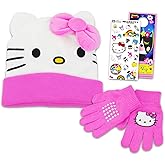 Sanrio Hello Kitty Winter Hat and Mittens Set - Beanie, Gloves, Stickers Bundle | Kitty Gifts for Girls, Kids